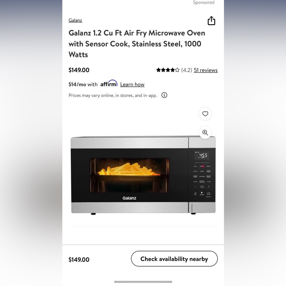 Galanz air fry microwave oven 1.2cu Ft.